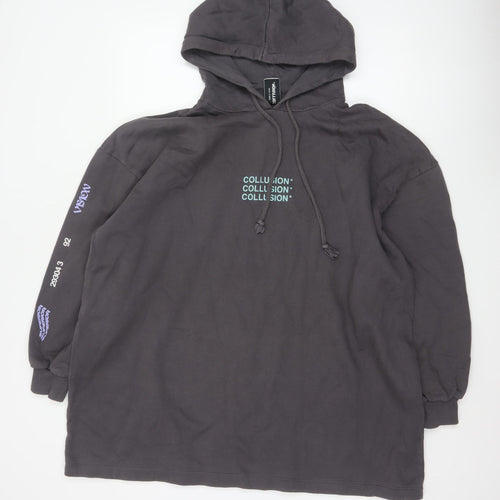 COLLUSION Women's Black UK 10 Oversized Pullover Graphic Hoodie