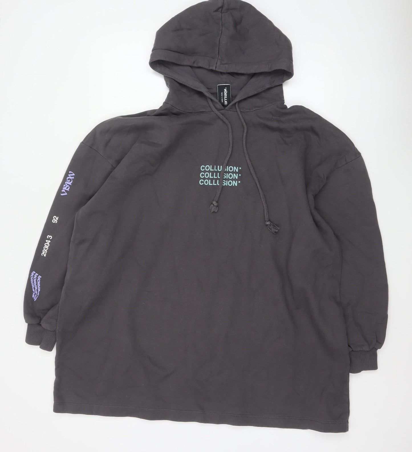 COLLUSION Women's Black UK 10 Oversized Pullover Graphic Hoodie
