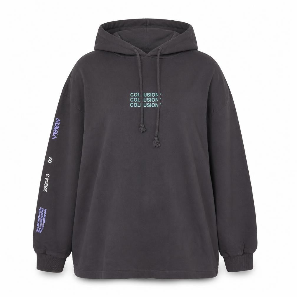 Front view of Collusion Women's Black UK 10 Oversized Pullover Graphic Hoodie