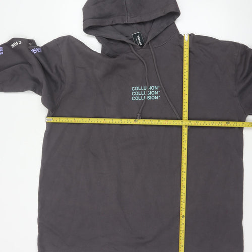 COLLUSION Women's Black UK 10 Oversized Pullover Graphic Hoodie