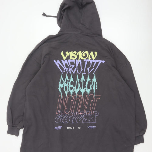 COLLUSION Women's Black UK 10 Oversized Pullover Graphic Hoodie