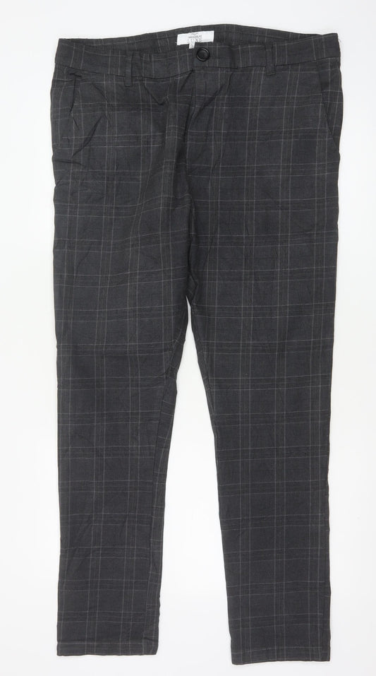 Threadbare Luxe Men’s Grey Check Slim Tapered Chino Trousers UK 38