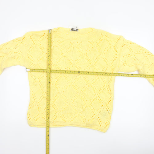 Marks & Spencer Women Yellow M Cable Knit Diamond Jumper