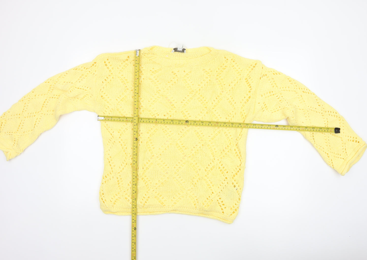 Marks & Spencer Women Yellow M Cable Knit Diamond Jumper