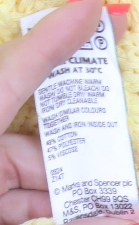 Marks & Spencer Women Yellow M Cable Knit Diamond Jumper