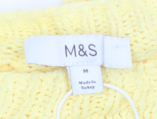 Marks & Spencer Women Yellow M Cable Knit Diamond Jumper