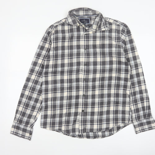 M&S Blue Harbour Men Grey Check Brushed Cotton Shirt Small Regular Fit