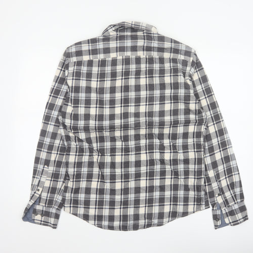 M&S Blue Harbour Men Grey Check Brushed Cotton Shirt Small Regular Fit