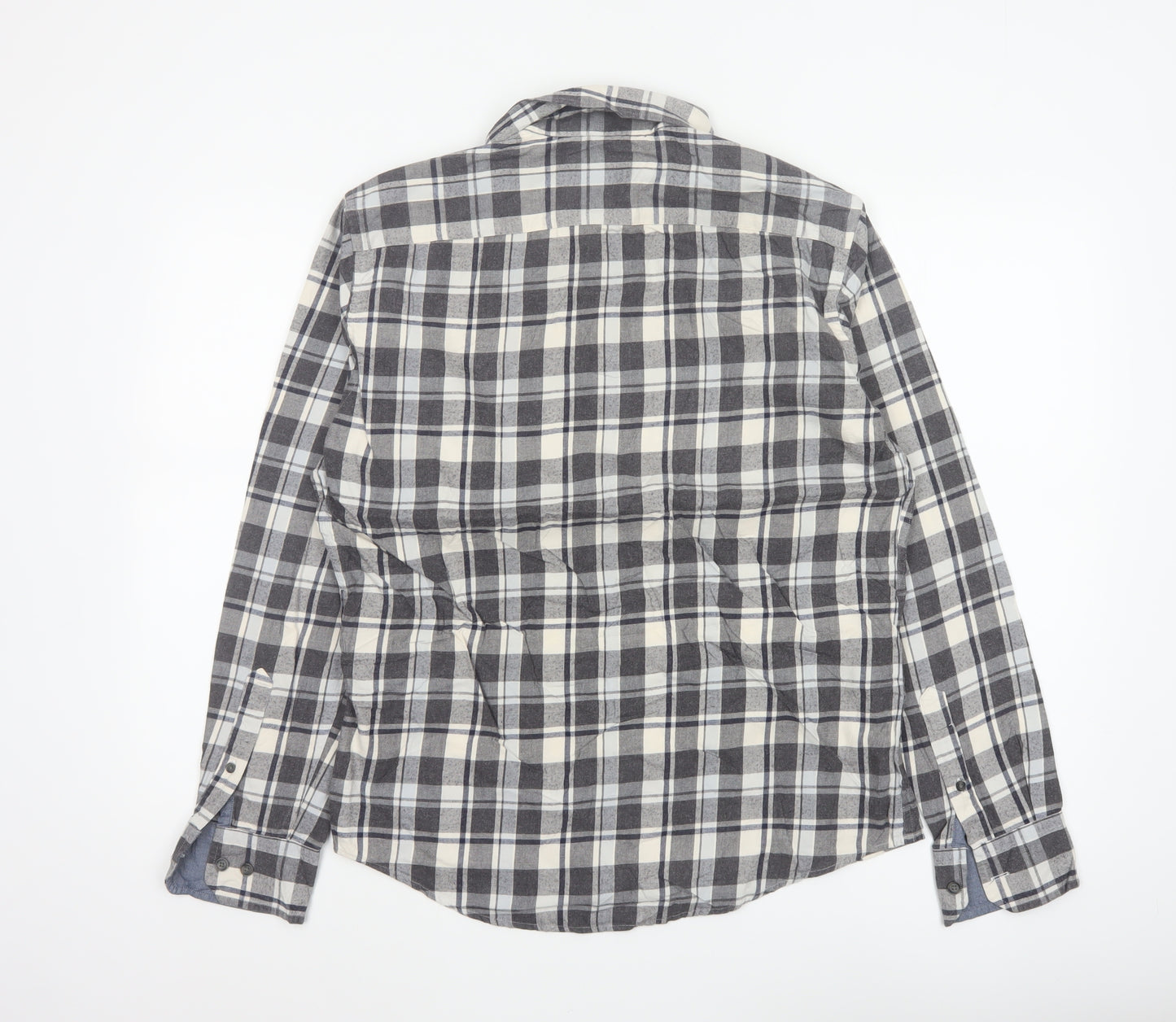 M&S Blue Harbour Men Grey Check Brushed Cotton Shirt Small Regular Fit