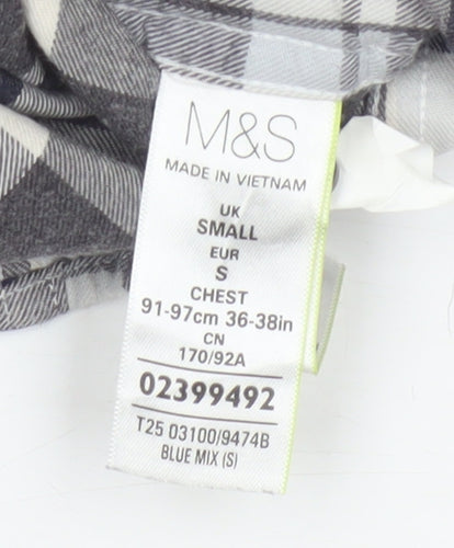 M&S Blue Harbour Men Grey Check Brushed Cotton Shirt Small Regular Fit