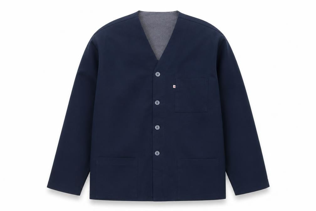 Front view of Pierre Cardin Men’s Blue M V-Neck Button-Up Casual Shirt Jacket