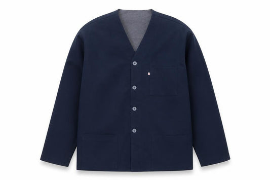 Front view of Pierre Cardin Men’s Blue M V-Neck Button-Up Casual Shirt Jacket