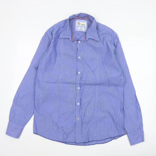 Cc Milano Italy Men’s Blue Striped Cotton Button-Up Shirt Size L
