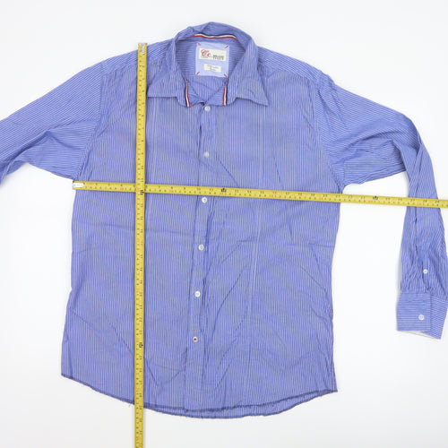 Cc Milano Italy Men’s Blue Striped Cotton Button-Up Shirt Size L