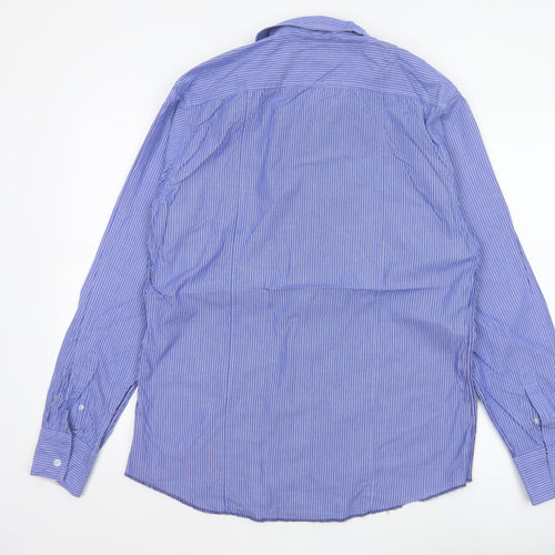 Cc Milano Italy Men’s Blue Striped Cotton Button-Up Shirt Size L