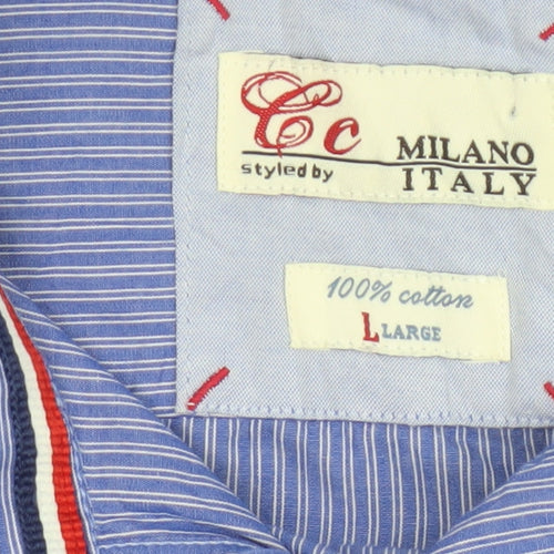 Cc Milano Italy Men’s Blue Striped Cotton Button-Up Shirt Size L