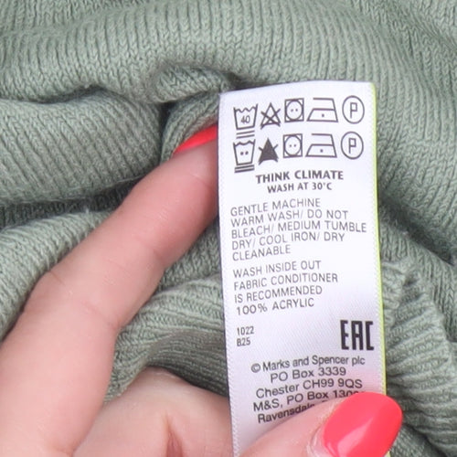 Marks & Spencer Women Green L V-Neck Long Sleeve Knit Pullover Jumper