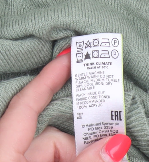 Marks & Spencer Women Green L V-Neck Long Sleeve Knit Pullover Jumper