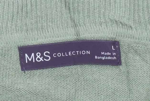 Marks & Spencer Women Green L V-Neck Long Sleeve Knit Pullover Jumper