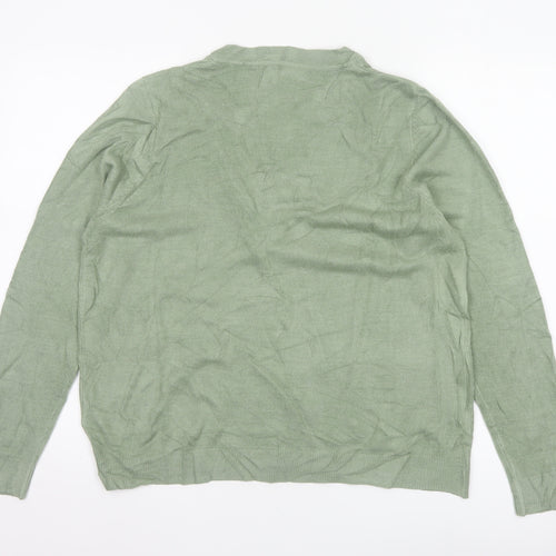 Marks & Spencer Women Green L V-Neck Long Sleeve Knit Pullover Jumper