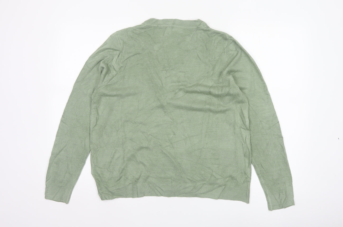 Marks & Spencer Women Green L V-Neck Long Sleeve Knit Pullover Jumper
