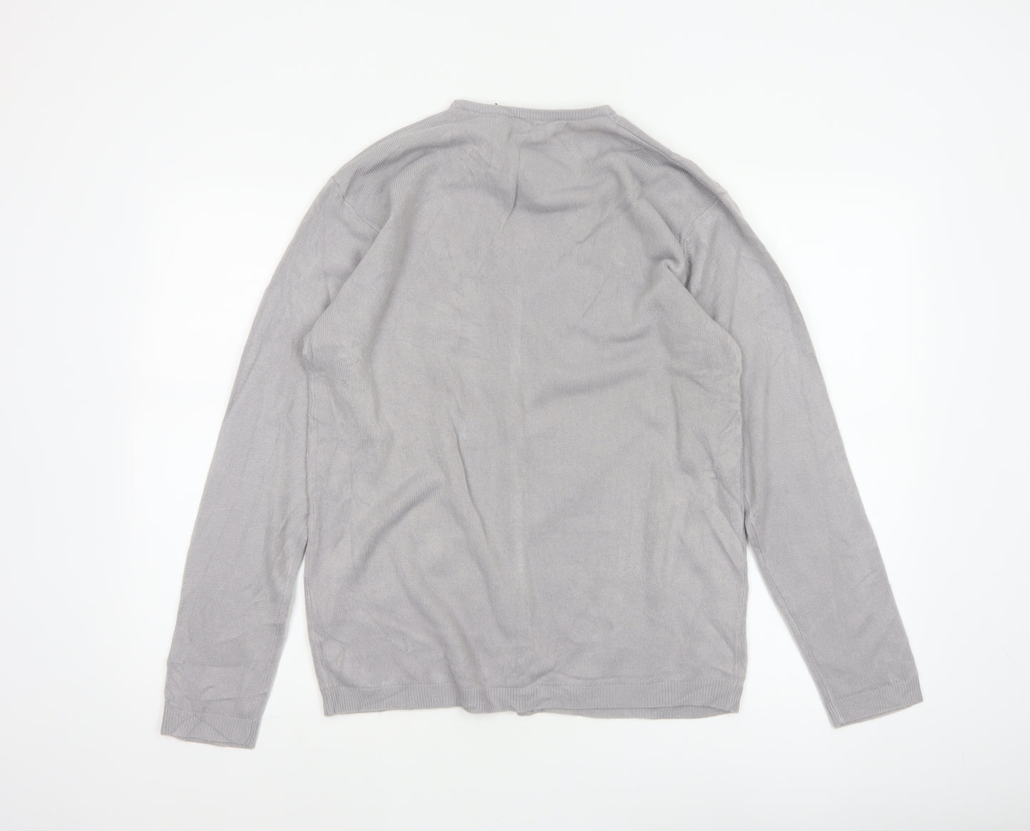 Paramour Women Grey M Floral Embroidered V-Neck Knit Cardigan