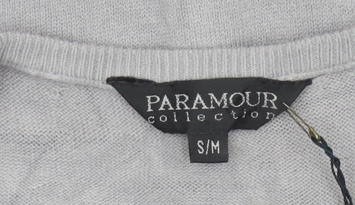 Paramour Women Grey M Floral Embroidered V-Neck Knit Cardigan