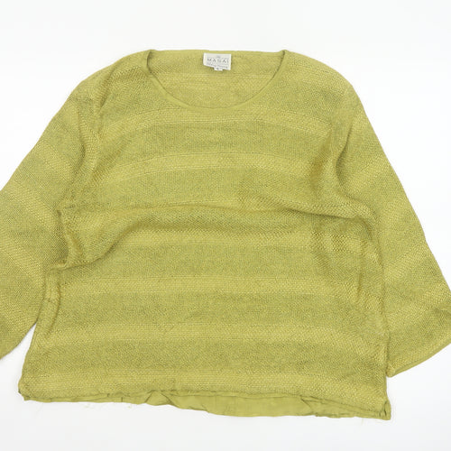 Masai Women Green L Open Knit Scoop Neck 3/4 Sleeve Jumper