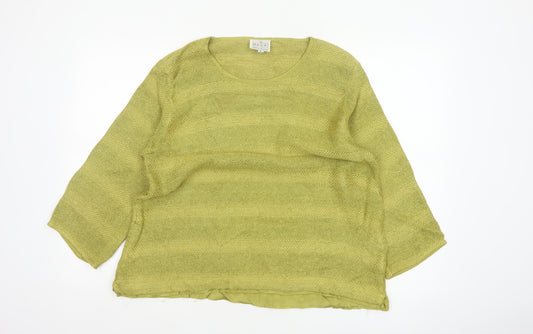 Masai Women Green L Open Knit Scoop Neck 3/4 Sleeve Jumper