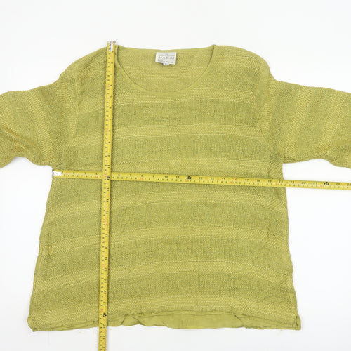 Masai Women Green L Open Knit Scoop Neck 3/4 Sleeve Jumper