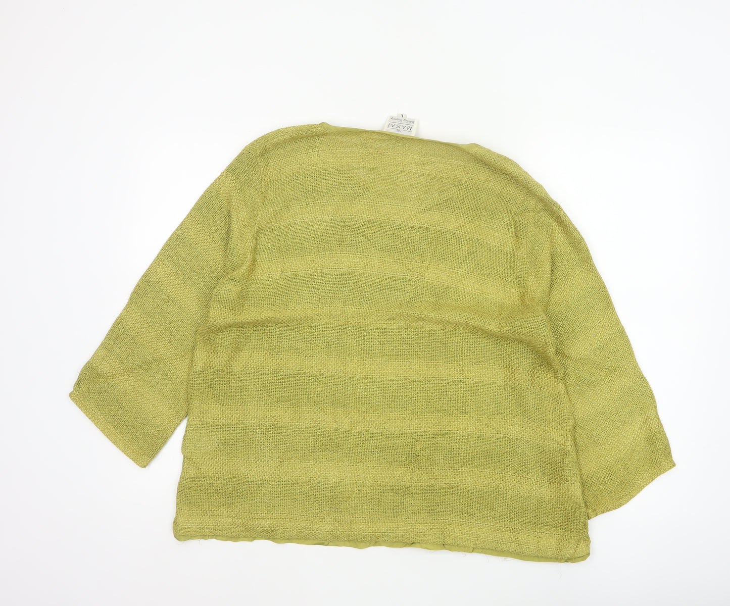 Masai Women Green L Open Knit Scoop Neck 3/4 Sleeve Jumper