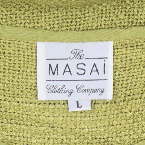 Masai Women Green L Open Knit Scoop Neck 3/4 Sleeve Jumper
