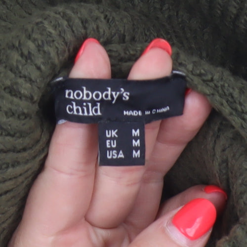 Nobody's Child Women Green M Chunky Knit Roll Neck Pullover Jumper