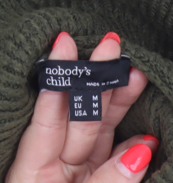 Nobody's Child Women Green M Chunky Knit Roll Neck Pullover Jumper