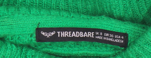 Threadbare Women Green UK 8 Roll Neck Chunky Knit Jumper