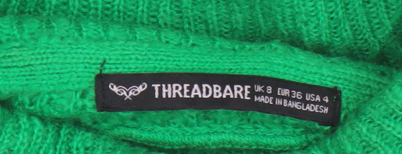 Threadbare Women Green UK 8 Roll Neck Chunky Knit Jumper