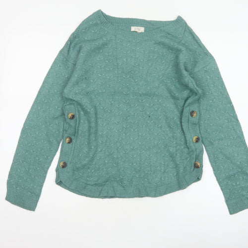 Fat Face Women’s Green UK 8 Textured Knit Button Side Jumper
