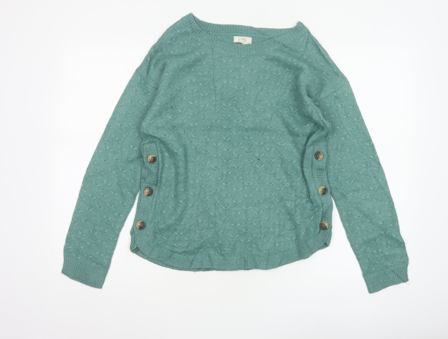Fat Face Women’s Green UK 8 Textured Knit Button Side Jumper