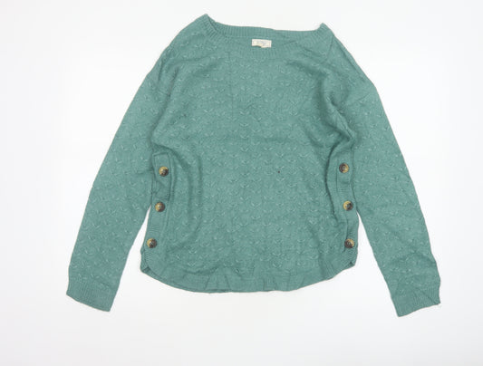 Fat Face Women’s Green UK 8 Textured Knit Button Side Jumper