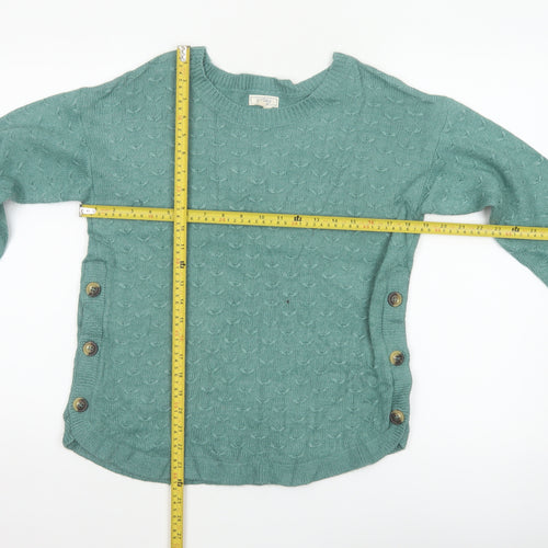 Fat Face Women’s Green UK 8 Textured Knit Button Side Jumper
