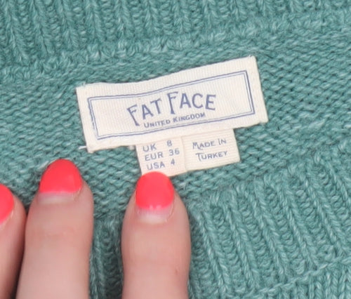 Fat Face Women’s Green UK 8 Textured Knit Button Side Jumper