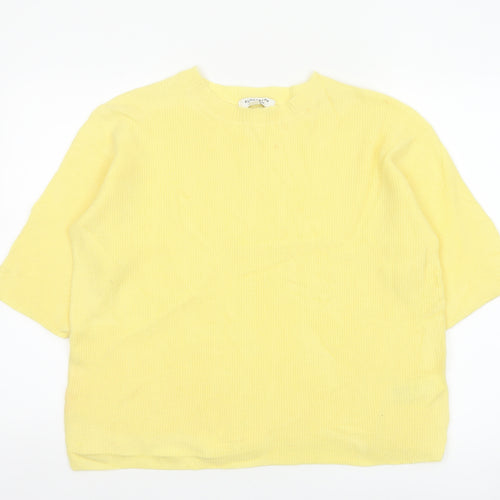 Autograph Women's Yellow M Merino Cashmere Rib Knit Short Sleeve Jumper