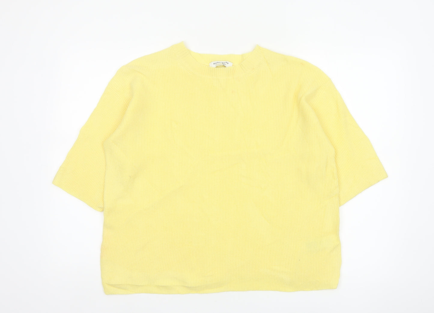Autograph Women's Yellow M Merino Cashmere Rib Knit Short Sleeve Jumper