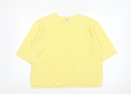 Autograph Women's Yellow M Merino Cashmere Rib Knit Short Sleeve Jumper