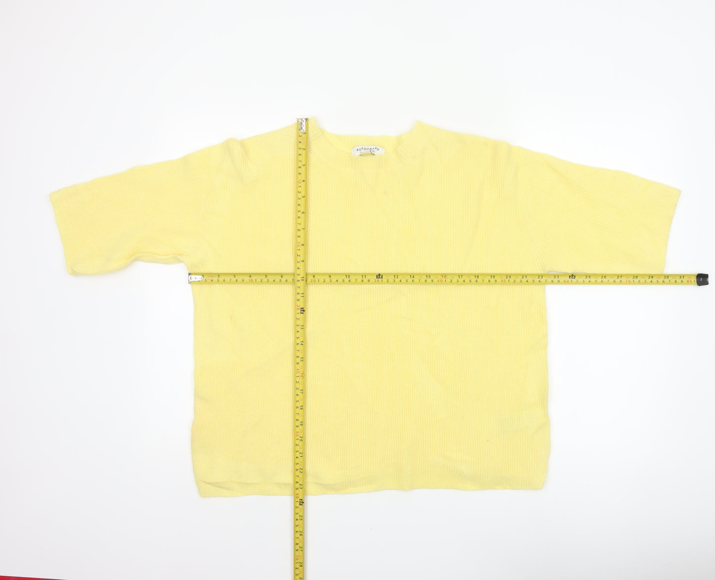 Autograph Women's Yellow M Merino Cashmere Rib Knit Short Sleeve Jumper