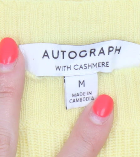 Autograph Women's Yellow M Merino Cashmere Rib Knit Short Sleeve Jumper