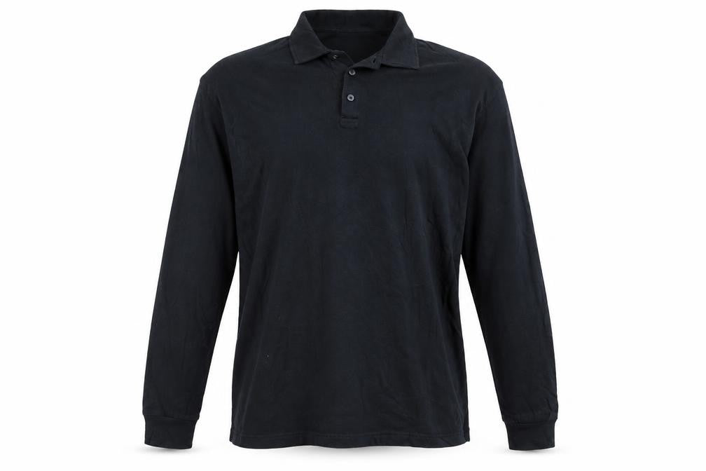 Zara Men’s Black L Long Sleeve Cotton Polo Shirt Collared Button Casual