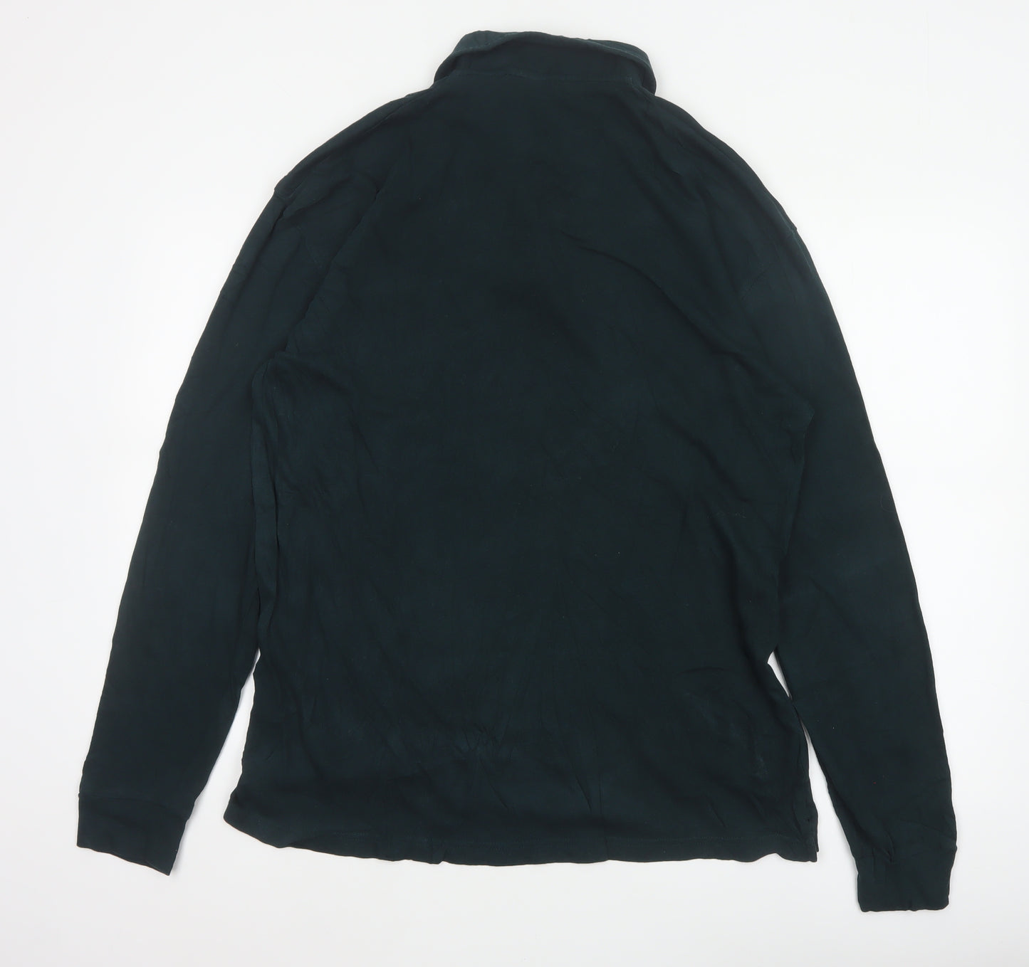 Zara Men’s Black L Long Sleeve Cotton Polo Shirt Collared Button Casual