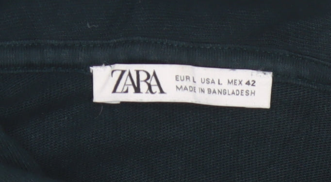 Zara Men’s Black L Long Sleeve Cotton Polo Shirt Collared Button Casual