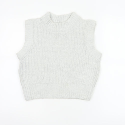 Collusion Women Grey UK 10 Ribbed High Neck Knit Tank Top